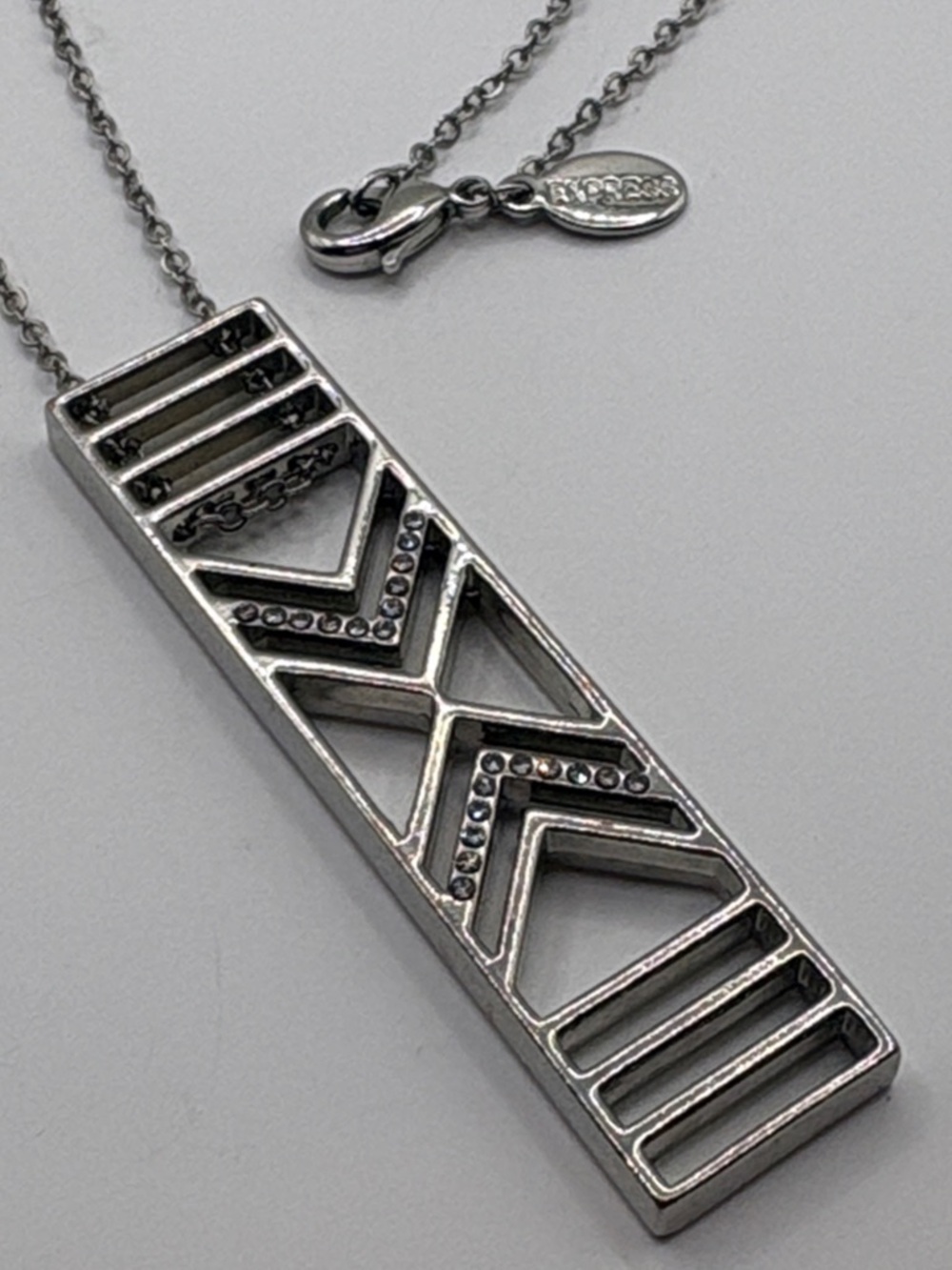 Express Silver Rhinestone Bar Necklace - Picture 7 of 7